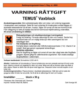 KLISTERMÄRKE VARNING RÅTTGIFT 10X7CM