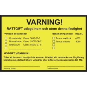 KLISTERMÄRKE VARNING RÅTTGIFT UTLAGT 150X200MM