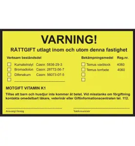 KLISTERMÄRKE VARNING RÅTTGIFT UTLAGT 150X200MM