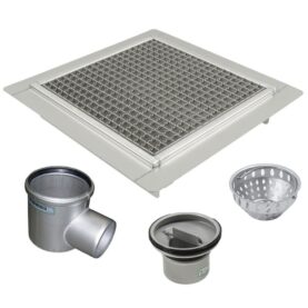 STORKÖKSBRUNNAR 660E 300X300 S110 MED SIDOUTLOPP FÖR BETONGGOLV MED MASSA/EPOXI BLUCHER