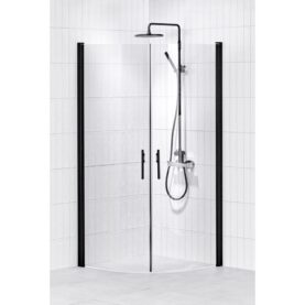 DUSCHHÖRNA LUSSO BLACK MED HANDTAG 2, RAK 80X80 KLARGLAS ALTERNA