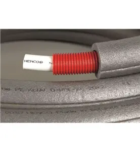 PEXRÖR RÖR-I-RÖR 15X2,0 MM/50 METER 25 MM ISOLERING RÖTT SKYDDSRÖR, GRÅ ISOLERING