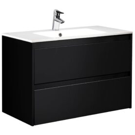 KOMMOD LUXOR 90 CM SVART MED ARIELLA TVÄTTSTÄLL MINERALKOMPOSIT ALTERNA