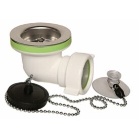 BADKARSVINKEL 32 MM MED SIL, KEDJA OCH PROPP VIT FALUPLAST