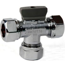KULVENTIL T-RÖR 15 MM 3-VÄGS MED VRED FÖRKROMAD VATETTE