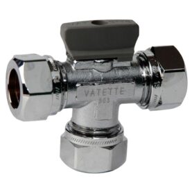 KULVENTIL T-RÖR 12 MM 3-VÄGS MED VRED FÖRKROMAD VATETTE