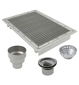 STORKÖKSBRUNNAR 660PL 400X400 B110 MED BOTTENUTLOPP FÖR BETONGGOLV MED PLASTMATTA BLUCHER