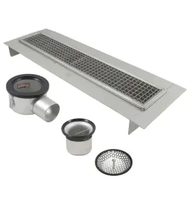 SPÄRRBRUNNAR 670K 800X150 S75 MED SIDOUTLOPP FÖR BETONGGOLV MED KLINKER OCH TÄTSKIKT BLUCHER