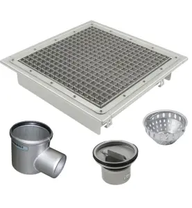 STORKÖKSBRUNNAR 660PL 400X400 S110 MED SIDOUTLOPP FÖR BETONGGOLV MED PLASTMATTA BLUCHER