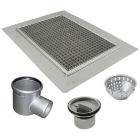 STORKÖKSBRUNNAR 660K 400X400 S110 MED SIDOUTLOPP FÖR BETONGGOLV MED KLINKER OCH TÄTSKIKT BLUCHER