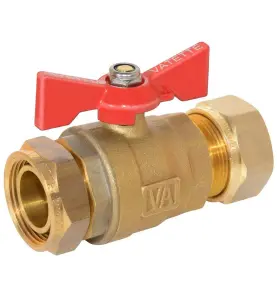 KULVENTIL 22 MM KLÄMRING X LÖPMUTTER, MÄSSING MED RÖTT VRED VATETTE