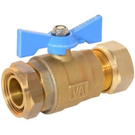 KULVENTIL 22 MM KLÄMRING X LÖPMUTTER, MÄSSING MED BLÅTT VRED VATETTE