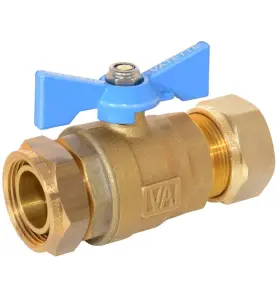 KULVENTIL 22 MM KLÄMRING X LÖPMUTTER, MÄSSING MED BLÅTT VRED VATETTE