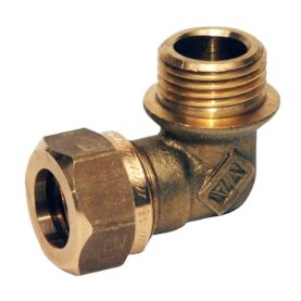 VINKELKOPPLING 15 MM X R15 X 90° KLÄMRING X UTVÄNDIG GÄNGA MÄSSING VATETTE