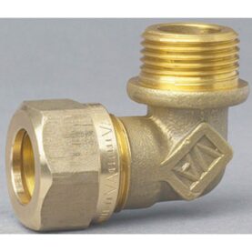 VINKELKOPPLING 15 MM X R20 X 90° KLÄMRING X UTVÄNDIG GÄNGA MÄSSING VATETTE