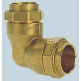 VINKELKOPPLING ISIFLO 120 25 MM X 90° 2KLÄMRING MÄSSING