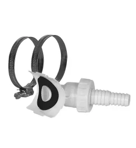 SADELSLANGNIPPEL 32-110 MM X 45° ANSLUTNING DISK-/TVÄTTMASKIN MED SLANGKLÄMMOR VIT FALUPLAST