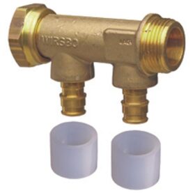 FÖRDELARE 2 1 X G20 / 2 X 15X2,5 MM C/C35 MM, L=80 MM LÖPANDE MUTTER/UTVÄNDIG GÄNGA Q&E UPONOR