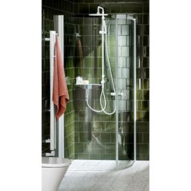 DUSCHHÖRNA LUSSO WHITE MED HANDTAG 2, SVÄNGD 80X80 KLARGLAS ALTERNA