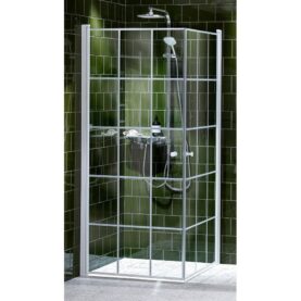 DUSCHHÖRNA LUSSO WHITE CHESS 90x90 KLARGLAS MED RUTMÖNSTER HANDTAG 2 ALTERNA