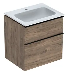 MÖBELPAKET ICON B60 VALNÖT SLIM TVÄTTSTÄLL 2 LÅDOR TRÄ, HANDTAG LAVA GEBERIT