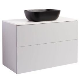 KOMMOD ISELLA 90 GRÅ MED VIT BÄNKSKIVA OCH REKTANGULÄRT SVART MATT TVÄTTSTÄLL 46X33 CM