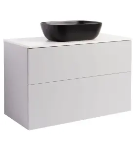 KOMMOD ISELLA 90 GRÅ MED VIT BÄNKSKIVA OCH REKTANGULÄRT SVART MATT TVÄTTSTÄLL 46X33 CM
