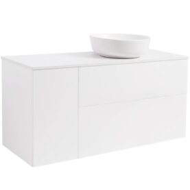 KOMMOD ISELLA 120 VIT HB (90 KOMMOD + 30 USKÅP TVKORG) VIT BÄNKSKIVA O RUNT VITMATT TVÄTTSTÄLL 42