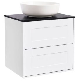 KOMMOD GABRIELLA 60 VIT MATT MED SVART BÄNKSKIVA OCH RUNT VIT MATT TVÄTTSTÄLL 42CM