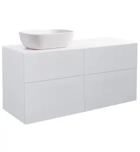 KOMMOD ISELLA 120 GRÅ MED VIT BÄNKSKIVA OCH REKTANGULÄRT VIT MATT TVÄTTSTÄLL 46X33 CM