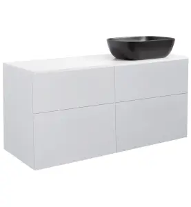 KOMMOD ISELLA 120 GRÅ MED VIT BÄNKSKIVA OCH REKTANGULÄRT SVART MATT TVÄTTSTÄLL 46X33 CM