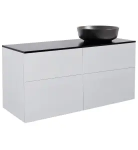 KOMMOD ISELLA 120 GRÅ MED SVART BÄNKSKIVA OCH RUNT SVART MATT TVÄTTSTÄLL 42CM