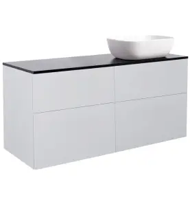 KOMMOD ISELLA 120 GRÅ MED SVART BÄNKSKIVA OCH REKTANGULÄRT VIT MATT TVÄTTSTÄLL 46X33 CM