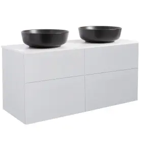 KOMMOD ISELLA 120 GRÅ MED VIT BÄNKSKIVA OCH 2 STK RUNT SVART MATT TVÄTTSTÄLL 42CM