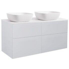 KOMMOD ISELLA 120 GRÅ MED VIT BÄNKSKIVA OCH 2 STK REKTANGULÄRT VIT MATT TVÄTTSTÄLL 46X33 CM