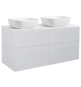 KOMMOD ISELLA 120 GRÅ MED VIT BÄNKSKIVA OCH 2 STK REKTANGULÄRT VIT MATT TVÄTTSTÄLL 46X33 CM