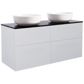 KOMMOD ISELLA 120 GRÅ MED SVART BÄNKSKIVA OCH 2 STK RUNT VIT MATT TVÄTTSTÄLL 42CM