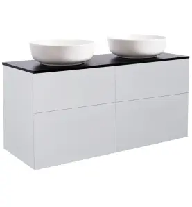 KOMMOD ISELLA 120 GRÅ MED SVART BÄNKSKIVA OCH 2 STK RUNT VIT MATT TVÄTTSTÄLL 42CM