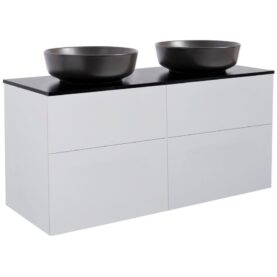 KOMMOD ISELLA 120 GRÅ MED SVART BÄNKSKIVA OCH 2 STK RUNT SVART MATT TVÄTTSTÄLL 42CM