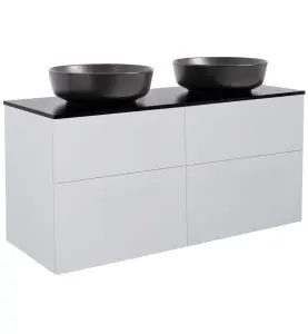 KOMMOD ISELLA 120 GRÅ MED SVART BÄNKSKIVA OCH 2 STK RUNT SVART MATT TVÄTTSTÄLL 42CM