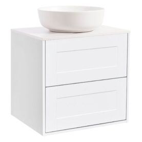 KOMMOD GABRIELLA 60 VIT MATT MED VIT BÄNKSKIVA OCH RUNT VIT MATT TVÄTTSTÄLL 42CM