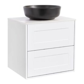 KOMMOD GABRIELLA 60 VIT MATT MED VIT BÄNKSKIVA OCH RUNT SVART MATT TVÄTTSTÄLL 42CM