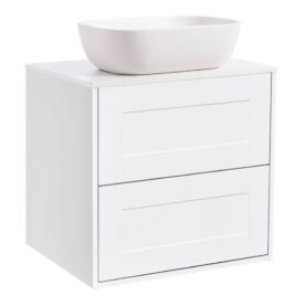 KOMMOD GABRIELLA 60 VIT MATT MED VIT BÄNKSKIVA OCH REKTANGULÄRT VIT MATT TVÄTTSTÄLL 46X33 CM