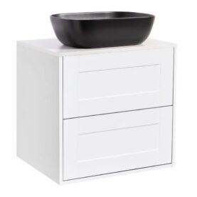 KOMMOD GABRIELLA 60 VIT MATT MED VIT BÄNKSKIVA OCH REKTANGULÄRT SVART MATT TVÄTTSTÄLL 46X33 CM