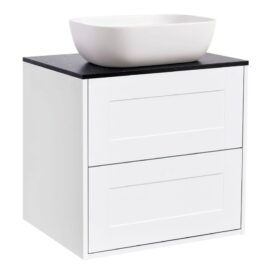 KOMMOD GABRIELLA 60 VIT MATT MED SVART BÄNKSKIVA OCH REKTANGULÄRT VIT MATT TVÄTTSTÄLL 46X33 CM