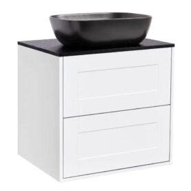 KOMMOD GABRIELLA 60 VIT MATT MED SVART BÄNKSKIVA OCH REKTANGULÄRT SVART MATT TVÄTTSTÄLL 46X33