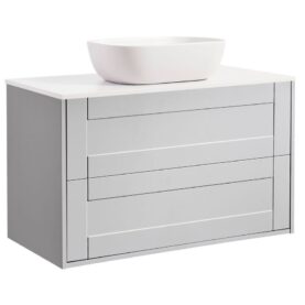 KOMMOD GABRIELLA 90 GRÅ MED VIT BÄNKSKIVA OCH REKTANGULÄRT VIT MATT TVÄTTSTÄLL 46X33 CM