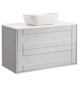 KOMMOD GABRIELLA 90 GRÅ MED VIT BÄNKSKIVA OCH REKTANGULÄRT VIT MATT TVÄTTSTÄLL 46X33 CM