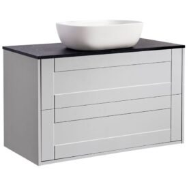 KOMMOD GABRIELLA 90 GRÅ MED SVART BÄNKSKIVA OCH REKTANGULÄRT VIT MATT TVÄTTSTÄLL 46X33 CM