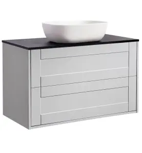 KOMMOD GABRIELLA 90 GRÅ MED SVART BÄNKSKIVA OCH REKTANGULÄRT VIT MATT TVÄTTSTÄLL 46X33 CM